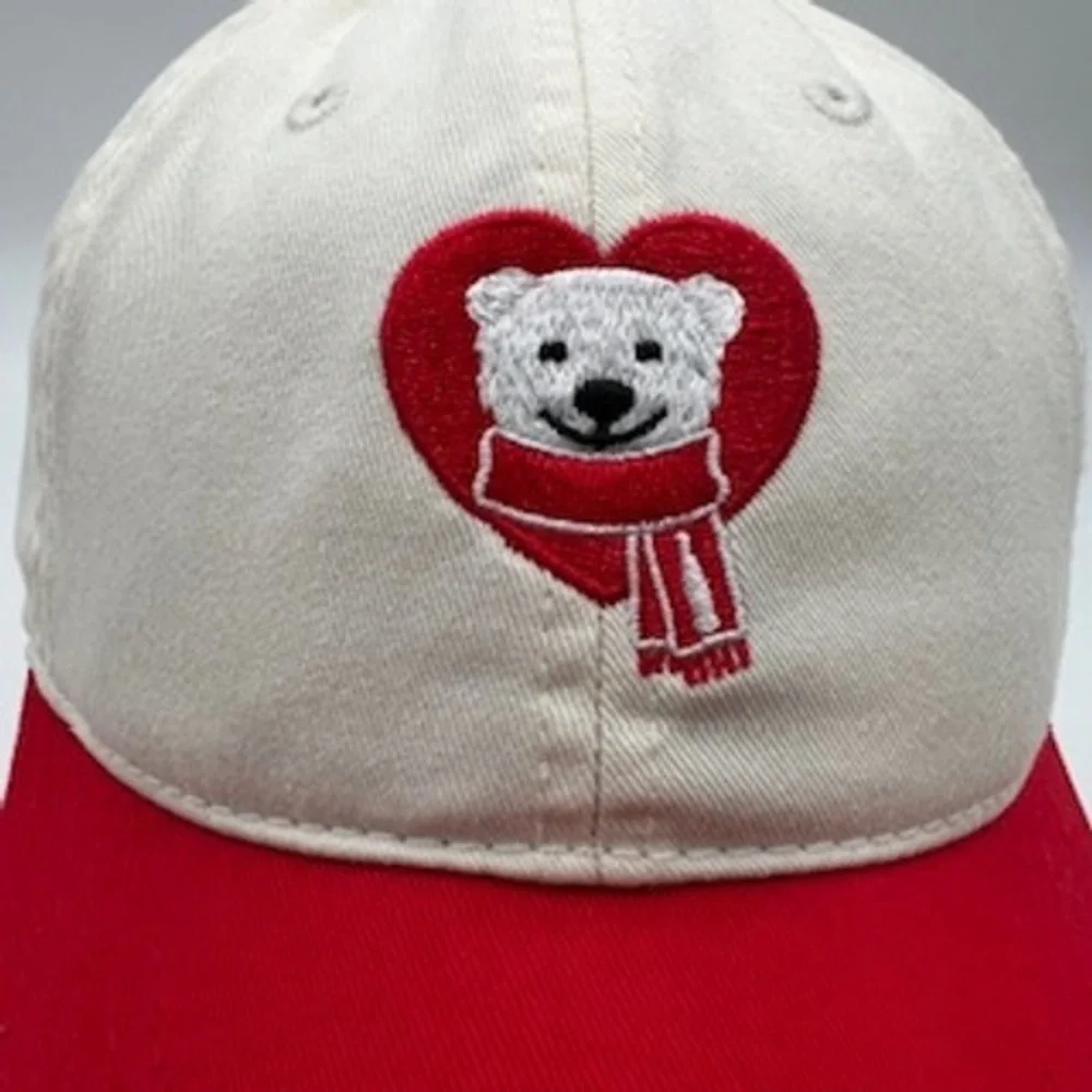 Coca-Cola Polar Bear Heart Embroidered‎ Baseball Cap Cream Red Adjustable Hat